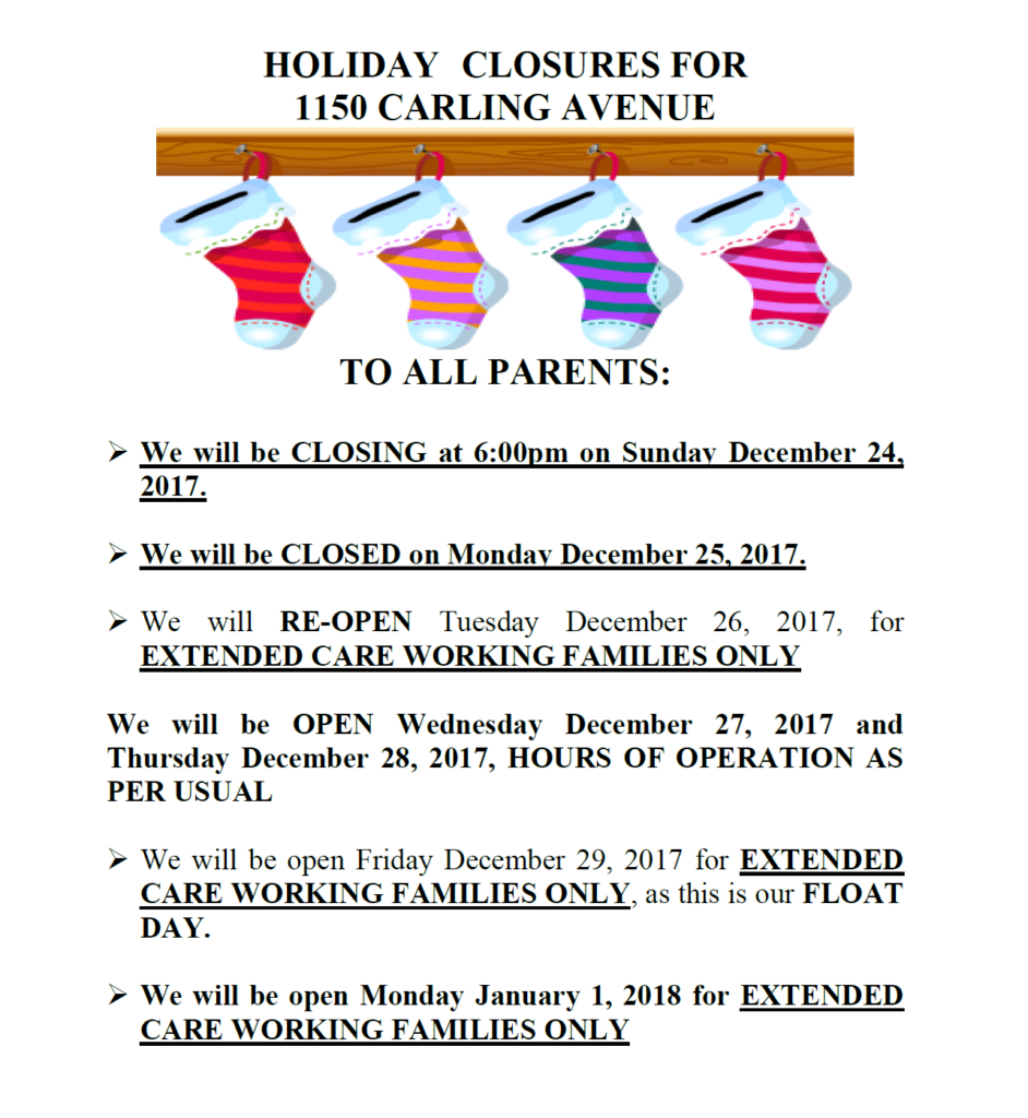 1150 Holiday Closures 2017