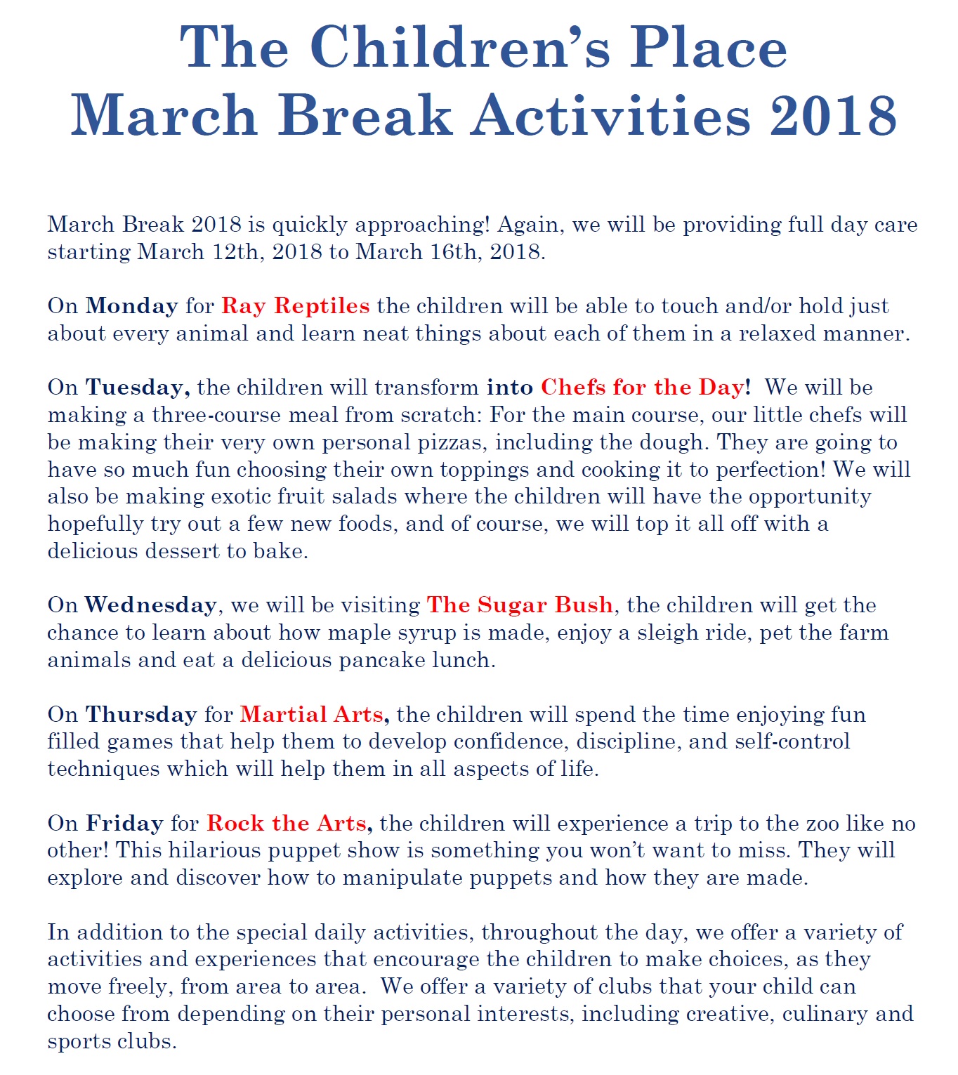 March Break 2018