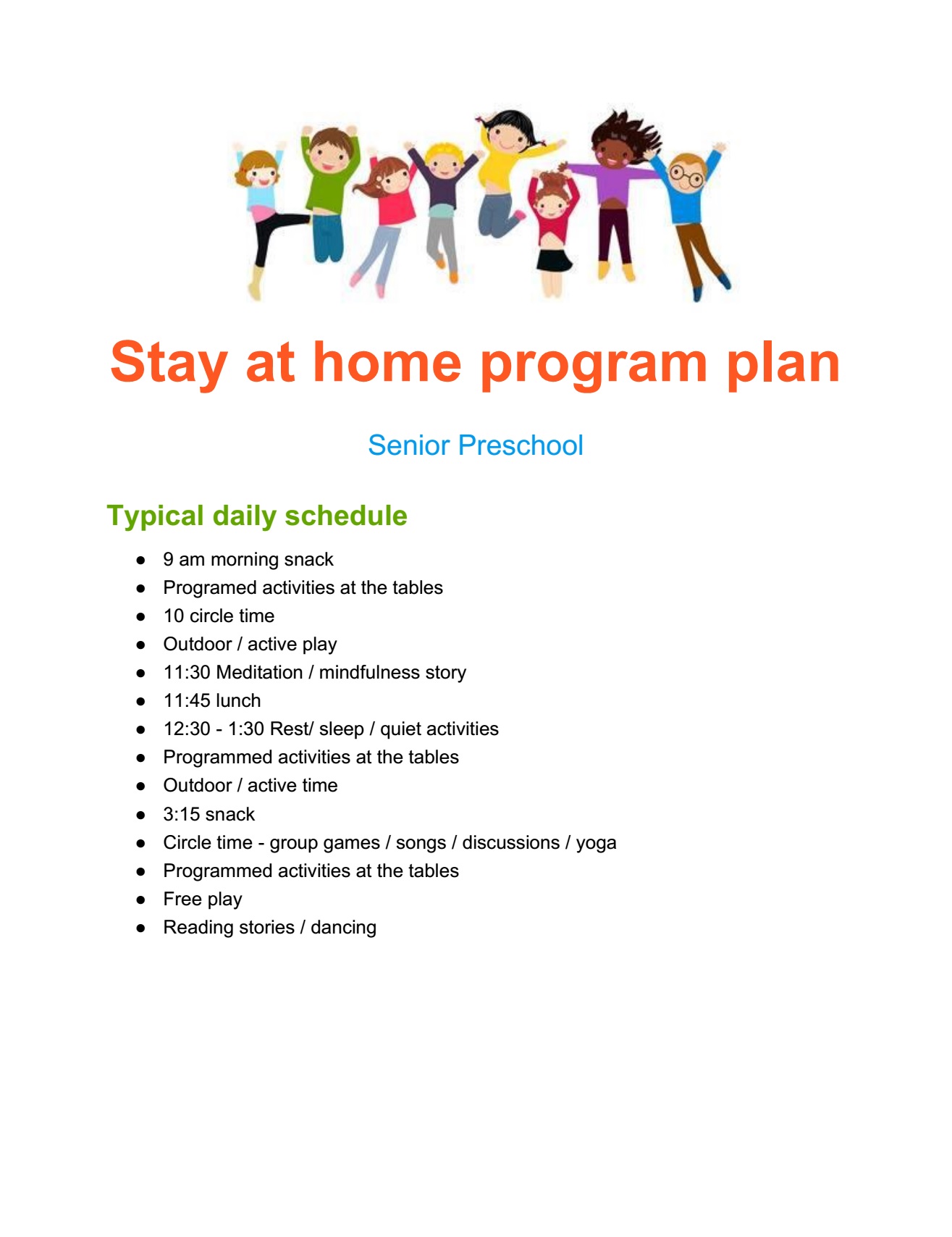 Stay at home program plan Sr Preschool page 1